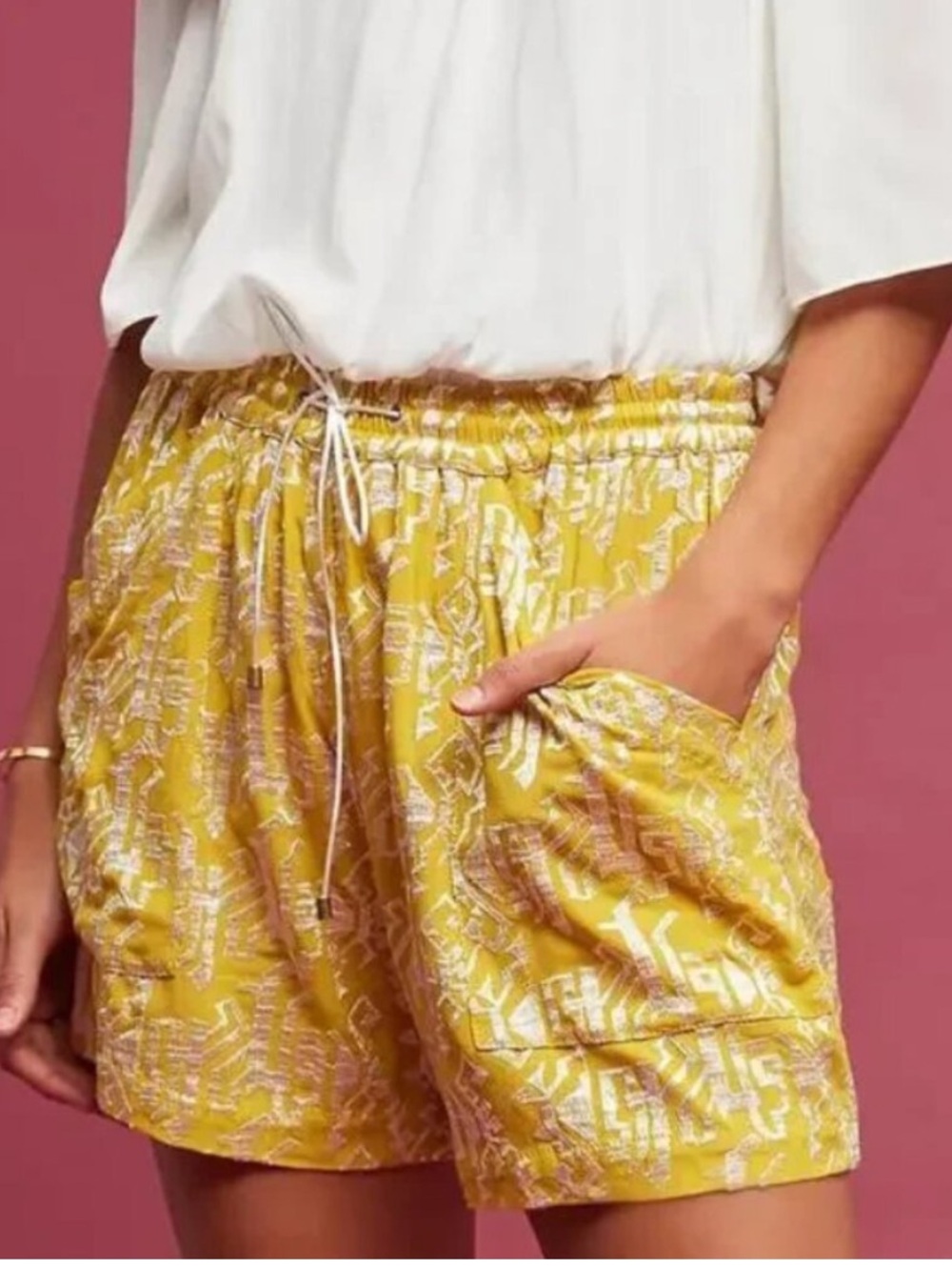 Anthropologie Elevenses Melora Embroidered Shorts in Yellow – Size Large